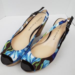 Marc Fisher Cork Floral Peep Toe Heels